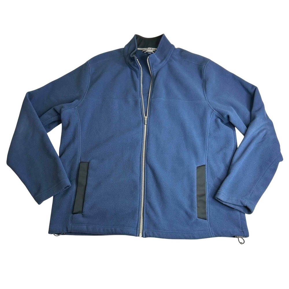 Lands End Mens XL Navy Blue Full Zip Fleece Jacket Mock Neck RN 62830